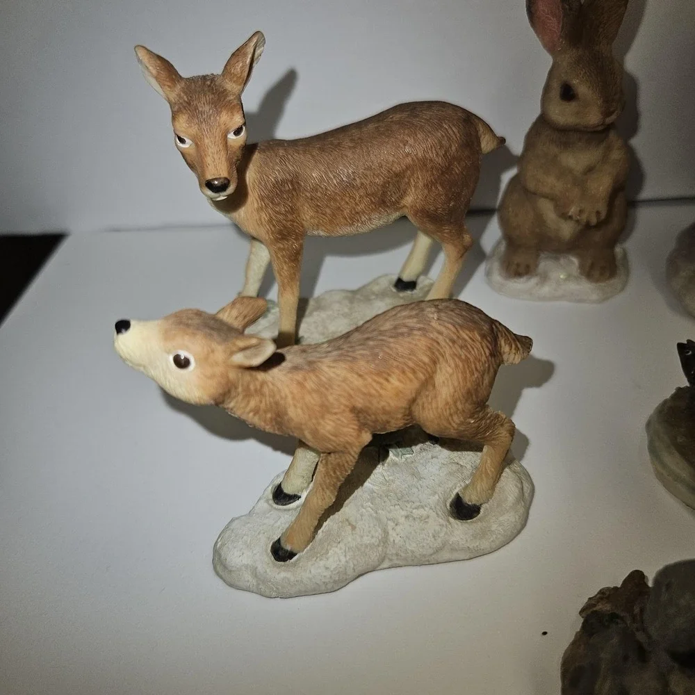 Vintage 1997 Enesco Forest Animal Figurines Set Deer Bear Squirrel Rabbit‎ Skunk